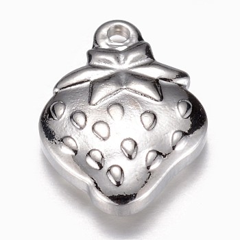 201 Stainless Steel Charms, Strawberry, Stainless Steel Color, 15x11x3mm, Hole: 1mm