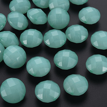 Imitation Jelly Acrylic Beads, Faceted, Flat Round, Medium Aquamarine, 18.5x12.5mm, Hole: 1.5mm, about 220pcs/500g