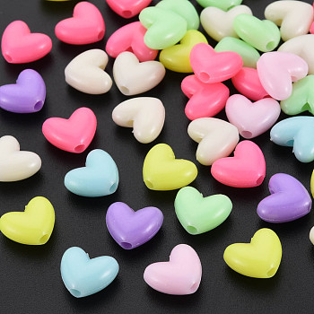 Opaque Polystyrene Plastic Beads, Heart, Mixed Color, 9.5x11x5mm, Hole: 2mm, about 1700pcs/500g