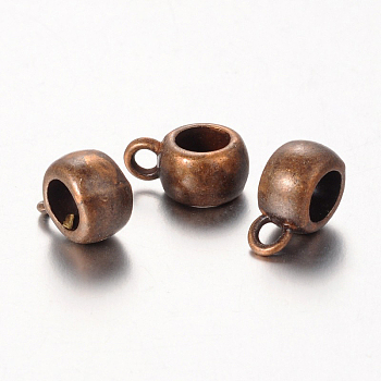 Tibetan Style Hangers, Bail Beads, Lead Free and Cadmium Free, Barrel, Red Copper, about 11.5mm long, 8mm wide, 5.5mm thick, 4.8mm inner diameter, hole: 2mm