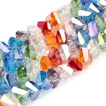 Transparent Glass Beads Strands, Faceted, Heart, Colorful, 5x8~8.5x8~8.5mm, Hole: 1.2mm, about 72pcs/strand, 14.02''(35.6cm)