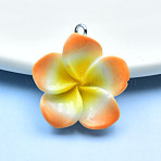 Resin Pendants, Flower Pendants, with Loop, Orange, 26x23x6mm, Hole: 2mm(RESI-WH20013-02E)