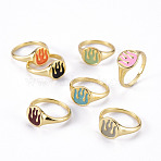 Alloy Enamel Wide Band Rings, Cadmium Free & Lead Free, Light Gold, Oval with Flame, Mixed Color, US Size 6 3/4(17.1mm)(RJEW-N034-002-RS)