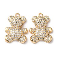 Real 18K Gold Plated Brass Micro Pave Cubic Zirconia Pendants, Bear, Clear, 21x15x4.5mm, Hole: 1.8mm(KK-Q779-07G-01)
