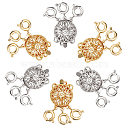 6 Sets 2 Colors 3-Strand 6-Hole Brass Box Clasps, Multi-Strand Clasps, with Spring Ring Clasps, Flat Round, Platinum & Golden, 24x11x5.5mm, Hole: 2mm, 3 sets/color(KK-SC0002-99)