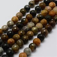 Natural Petrified Wood Bead Strands, Round, Faceted, 8mm, Hole: 0.5mm, about 46pcs/strand, 14.7 inch(37.5cm)(G-G687-27-8mm)