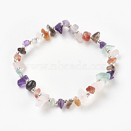 Natural & Synthetic Gemstone Bead Bracelets, with Iron Round Bead and Korean Elastic Threads, Platinum, 50mm(BJEW-JB02084-06)