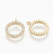 Brass Micro Pave Cubic Zirconia Charms, Ring, Nickel Free, Real 18K Gold Plated, 12x10x2mm, Hole: 1mm(ZIRC-Q014-042G)