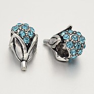 Antique Silver Plated Alloy Rhinestone European Beads, Large Hole Flower Beads, Aquamarine, 16x9x8mm, Hole: 5mm(CPDL-E023-03AS)