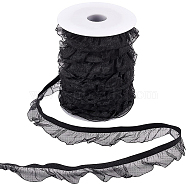 BENECREAT 25 Yard Chinlon Organza Elastic Lace Ribbon, Single Ruffle Organza Trim, for Clothes Sewing Embellishment, Black, 25mm(EC-BC0001-39A)