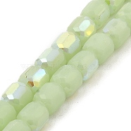 Frosted Imitation Jade Glass Beads Strands, AB Color Plated, Faceted, Column, Light Green, 8.5x8mm, Hole: 1.5mm, about 68pcs/strand, 22.64''(57.5cm)(GLAA-P058-08A-05)