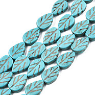 Gemstone Beads Strands, Synthetical Turquoise, Leaf, Dark Turquoise, 14x10x4mm, Hole: 2mm(TURQ-S240-14x10mm-2)