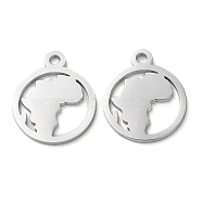 304 Stainless Steel Charms, Manual Polishing, Africa Map, Stainless Steel Color, 14.5x12x1mm, Hole: 1.6mm(STAS-Q303-05P)