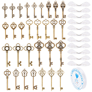 DIY Skeleton Key & Wing Pendant Charm Bracelet Making Kit, Including Tibetan Style Alloy Key Pendants, Polyester Fabric Wings Crafts Decoration, Elastic Thread, Antique Bronze, Pendant: 30Pcs(DIY-SC0017-48)