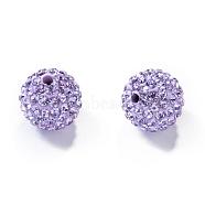 Polymer Clay Rhinestone Beads, Pave Disco Ball Beads, Grade A, Round, Half Drilled, Violet, 8mm, Hole: 1mm(RB-H258-HD8mm-371)