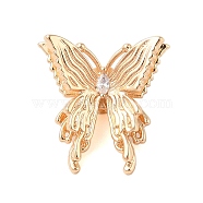 Brass with Glass Bead, Butterfly, Golden, White, 22x22x10mm, Hole: 2.5mm(KK-B100-045G-01)