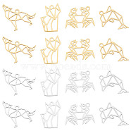 16Pcs 8 Styles 201 Stainless Steel Pendants, Outline Charms, Fox & Wolf & Crab & Dolphin, Mixed Color, 12~16.5x12~16.5x1mm, Hole: 1.4mm, 2pcs/style(STAS-DC0012-85)