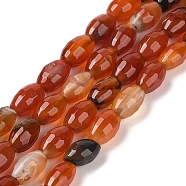 Natural Agate Beads Strands, Deyd & Heated, Faceted, Oval, FireBrick, 12x7.5~8mm, Hole: 1.2mm, about 32pcs/strand, 14.96''(38cm)(G-Q194-B01-01J)