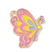 Alloy Enamel Pendants, Light Gold, Butterfly Charm, Pink, 20x16x1.5mm, Hole: 1.6mm(ENAM-Z010-13A-KCG)