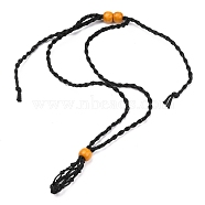 Adjustable Braided Waxed Cord Macrame Pouch Necklace Making, Interchangeable Stone, with Wood Beads , Black, 30.31~36.22 inch(770~920mm)(NJEW-I243-A06)
