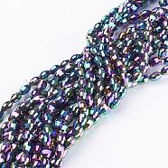 Electroplate Glass Beads Strands, AB Color Plated, Faceted Oval, Dark Orchid, 6x4mm, Hole: 1mm, about 67~68pcs/strand(GC885Y-1)