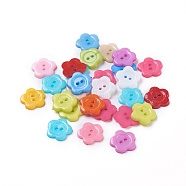 Acrylic Sewing Buttons for Costume Design, Plastic Buttons, 2-Hole, Dyed, Flower Wintersweet, Mixed Color, 16x2mm, Hole: 1mm(BUTT-E074-B-M)