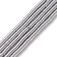 Electroplate Non-magnetic Synthetic Hematite Beads Strands, Heishi Beads, Flat Round/Disc, Grade A, Platinum Plated, 4x1mm, Hole: 1mm, about 350~357pcs/strand, 15.5 inch(X-G-J164A-4mm-04)