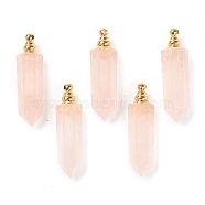Faceted Natural Rose Quartz Pendants, Openable Perfume Bottle, with Golden Tone Brass Findings, Bullet, 46~47x13~14x11~12mm, Hole: 4.5mm, capacity: 1ml(0.03 fl. oz)(G-H252-F06)