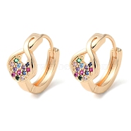 Rack Plating Brass Micro Pave Colorful Cubic Zirconia Hoop Earrings for Women, Rhombus, Light Gold, 15x8.5mm(EJEW-P238-05KCG)