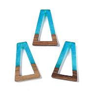 Resin & Wood Pendants, Hollow Triangle Charms, Dodger Blue, 38x24.5x3.5mm, Hole: 2mm(WOOD-F015-10A)