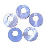 Spray Painted Natural Freshwater Shell Pendants, Flat Round Charms, Cornflower Blue, 28x2.5mm, Hole: 1.2mm(BSHE-P033-16C)