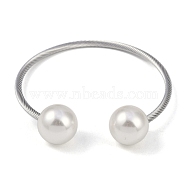 304 Stainless Steel & Plastic Round Bead Open Cuff Bangles, Twisted Torque Bangles, Stainless Steel Color, Inner Diameter: 2-3/8 inch(5.95cm)(BJEW-M042-04P)