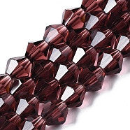 Imitation Austrian Crystal 5301 Bicone Beads, Faceted Glass Beads Strands, Brown, 6x6mm, Hole: 1mm, about 50pcs/strand, 11.4 inch(GLAA-S026-6mm-05-01)