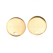 304 Stainless Steel Stud Earring Findings, with Flat Plate, Ear Nuts/Earring Backs, Flat Round, Golden, 10mm, Hole: 1mm, Pin: 0.8mm,(STAS-Q223-08C)