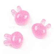 Transparent Epoxy Resin Bunny Decoden Cabochons, Glitter Rabbit, Hot Pink, 19x16x10mm(CRES-P035-03D)