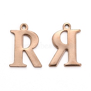 Ion Plating(IP) 304 Stainless Steel Alphabet Charms, Rose Gold, Letter.R, 12x9x1mm, Hole: 1mm(STAS-H122-R-RG)