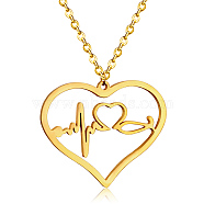 SHEGRACE Stainless Steel Pendant Necklaces, with Lobster Claw Clasps and Cable Chains, Heart with Heartbeat, Real 18K Gold Plated, 17.7 inch(45cm), Pendant: 40x33mm(JN072B-X)