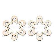 Unfinished Natural Poplar Wood Big Pendants, Laser Cut Wood Shapes, Flower Charm, Antique White, 80x72x2.5mm, Hole: 11mm(WOOD-TAC0012-10)