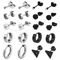 10 Pairs 10 Style Cubic Zirconia Stud Earrings and 430 Stainless Steel Hoop Earrings, Geometry Earrings for Men Women, Gunmetal & Platinum, 2~15mm, Pin: 1mm, 1 Pair/style