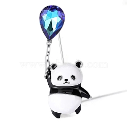 Panda Holding Balloon Enamel Pins, with Rhinestone, Alloy Enamel Brooches for Backpack Clothes, Sapphire, 47x19mm(PW-WG3538F-01)