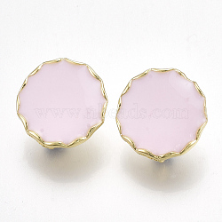 Alloy Stud Earring Findings, with Steel Pins and Enamel, with Loop, Flat Round, Light Gold, Pink, 19x19mm, Hole: 4mm, Pin: 0.7mm(PALLOY-T065-26D)