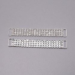 Brass Rhinestone Links Connectors, Garment Accessories, Rectangle, Crystal, Silver, 106x15x3mm, Hole: 13x5mm(FIND-WH0001-13)