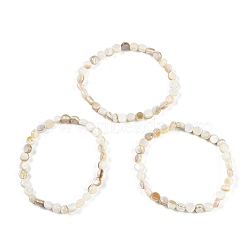 Flat Round Natural Freshwater Shell Beaded Stretch Bracelets for Women, Floral White, Inner Diameter: 2~2-1/8 inch(4.95~5.45cm)(BSHE-H109-18)