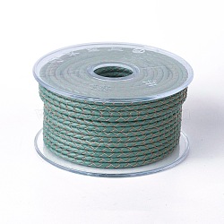 Braided Cowhide Cord, Leather Jewelry Cord, Jewelry DIY Making Material, Teal, 3mm, about 21.87 yards(20m)/roll(WL-I004-3mm-B-09)
