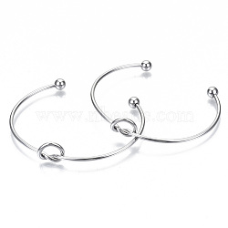 304 Stainless Steel Love Knot Cuff Bangle Making, with End Round Beads, Stainless Steel Color, Inner Diameter: 2-1/2 inch(63~66mm)(X-MAK-S073-001P)