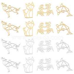 DICOSMETIC 16Pcs 8 Styles 201 Stainless Steel Pendants, Outline Charms, Fox & Wolf & Crab & Dolphin, Mixed Color, 12~16.5x12~16.5x1mm, Hole: 1.4mm, 2pcs/style (STAS-DC0012-85)