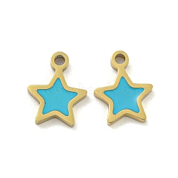 316 Surgical Stainless Steel Enamel Charms, Star Charm, Golden, Deep Sky Blue, 8.5x7x1mm, Hole: 1mm(STAS-M073-41G)