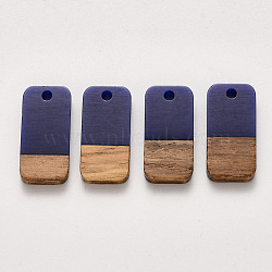 Resin & Walnut Wood Pendants, Waxed, Rectangle, Blue, 20.5x10x3~4mm, Hole: 2mm(RESI-S384-008A-A03)