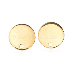 304 Stainless Steel Stud Earring Findings, with Flat Plate, Ear Nuts/Earring Backs, Flat Round, Real 18K Gold Plated, 10mm, Hole: 1mm, Pin: 0.8mm,(STAS-Q223-08C)