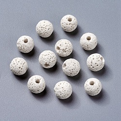 Unwaxed Natural Lava Rock Beads, for Perfume Essential Oil Beads, Aromatherapy Beads, Dyed, Round, White, 8.5mm, Hole: 1.5~2mm(X-G-F325-8mm-A14)